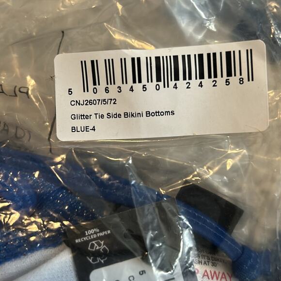 PrettyLittleThing Glitter Tie Side Bikini Bottoms Blue NWT Size 0 US - Picture 4 of 7